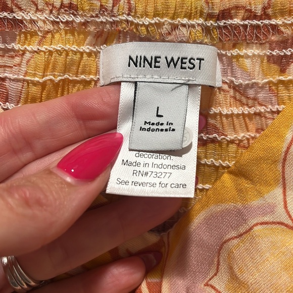 Sweetheart Puff Sleeve corset Top NWOT NINE WEST smocked floral Large L - Picture 4 of 10